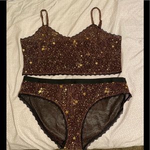 Gold & Black Stars Glitter Lace Lingerie Set 4x